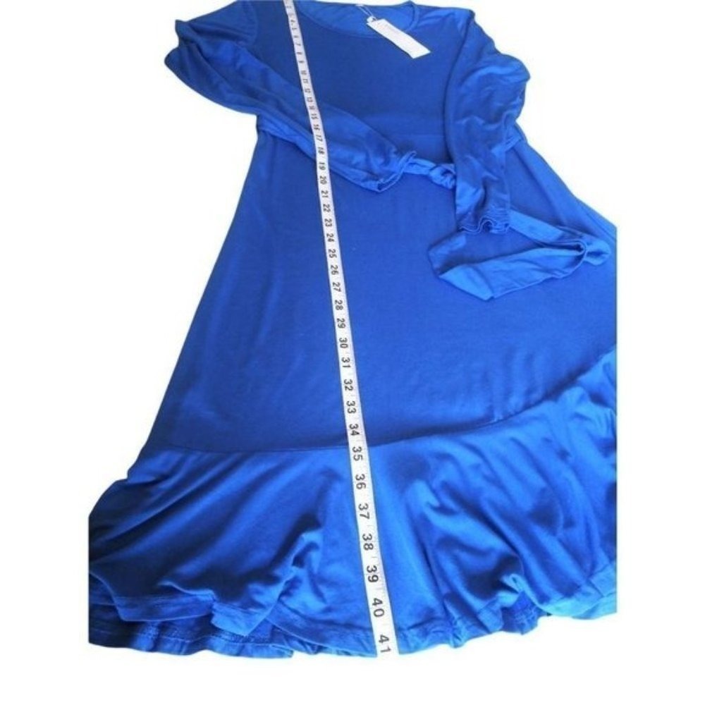 Women's Blue Long Sleeve Tie Waist Ruffle Hem Casual Midi Dress - Picture 9 of 15